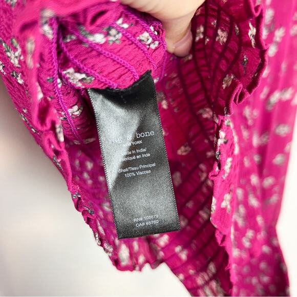 Rag & Bone Kayden Floral Blouse Long Sleeve Smocked‎ Ruffle Pink Size Medium - Picture 10 of 10